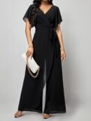 Mono Elegante de Pierna Ancha con Lazo y Mangas Mariposa