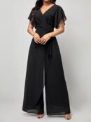 Mono Elegante de Pierna Ancha con Lazo y Mangas Mariposa