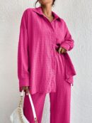 Conjunto Casual de Blusa Suelta y Pantalones con Manga Caída