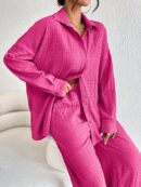 Conjunto Casual de Blusa Suelta y Pantalones con Manga Caída