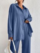 Conjunto Casual de Blusa Suelta y Pantalones con Manga Caída