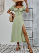 Vestido Largo Boho Floral con Nudo y Abertura en Pierna