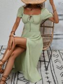 Vestido Largo Boho Floral con Nudo y Abertura en Pierna