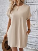 Vestido Casual Manga Murciélago con Bolsillo Oculto