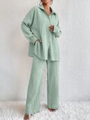 Conjunto Casual de Blusa Suelta y Pantalones con Manga Caída