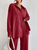 Conjunto Casual de Blusa Suelta y Pantalones con Manga Caída
