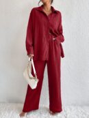 Conjunto Casual de Blusa Suelta y Pantalones con Manga Caída