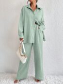 Conjunto Casual de Blusa Suelta y Pantalones con Manga Caída