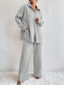 Conjunto Casual de Blusa Suelta y Pantalones con Manga Caída
