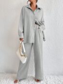 Conjunto Casual de Blusa Suelta y Pantalones con Manga Caída