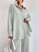 Conjunto Casual de Blusa Suelta y Pantalones con Manga Caída