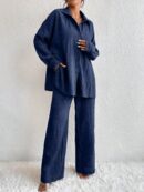 Conjunto Casual de Blusa Suelta y Pantalones con Manga Caída