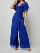 Mono Elegante de Pierna Ancha con Lazo y Mangas Mariposa