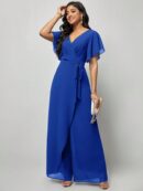 Mono Elegante de Pierna Ancha con Lazo y Mangas Mariposa