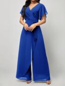 Mono Elegante de Pierna Ancha con Lazo y Mangas Mariposa