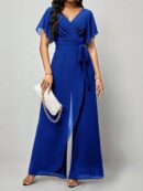 Mono Elegante de Pierna Ancha con Lazo y Mangas Mariposa