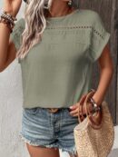Blusa Casual con Encaje Contraste y Mangas Murciélago
