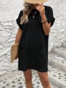 Vestido Casual Manga Murciélago con Bolsillo Oculto