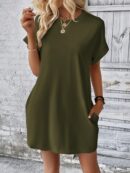Vestido Casual Manga Murciélago con Bolsillo Oculto