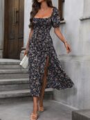 Vestido Largo Boho Floral con Nudo y Abertura en Pierna