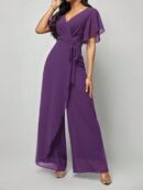 Mono Elegante de Pierna Ancha con Lazo y Mangas Mariposa