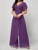 Mono Elegante de Pierna Ancha con Lazo y Mangas Mariposa