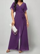 Mono Elegante de Pierna Ancha con Lazo y Mangas Mariposa