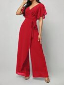 Mono Elegante de Pierna Ancha con Lazo y Mangas Mariposa