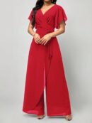 Mono Elegante de Pierna Ancha con Lazo y Mangas Mariposa