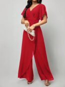 Mono Elegante de Pierna Ancha con Lazo y Mangas Mariposa