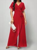 Mono Elegante de Pierna Ancha con Lazo y Mangas Mariposa
