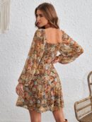 Vestido Playero Mini de Tricot con Cuello Corazón y Manga Larga