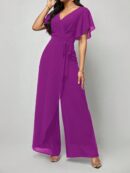 Mono Elegante de Pierna Ancha con Lazo y Mangas Mariposa