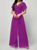 Mono Elegante de Pierna Ancha con Lazo y Mangas Mariposa