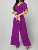 Mono Elegante de Pierna Ancha con Lazo y Mangas Mariposa