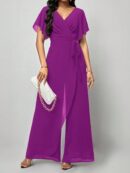 Mono Elegante de Pierna Ancha con Lazo y Mangas Mariposa