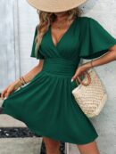 Vestido Casual Cuello en V con Mangas Mariposa