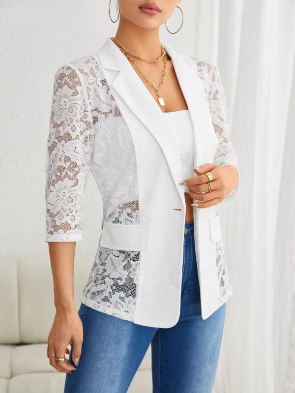 Chaqueta Elegante con Detalles de Encaje y Botón Único - Image 10