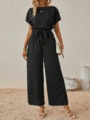 Mono Elegante de Pierna Ancha con Cinturón y Cuello Redondo
