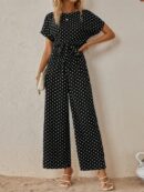 Mono Elegante de Pierna Ancha con Cinturón y Cuello Redondo