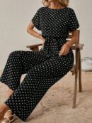 Mono Elegante de Pierna Ancha con Cinturón y Cuello Redondo