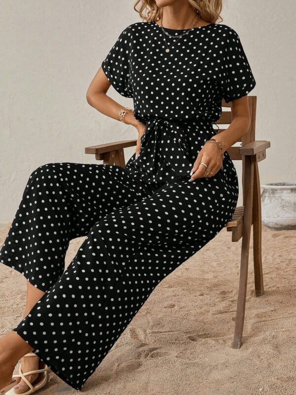 Mono Elegante de Pierna Ancha con Cinturón y Cuello Redondo - Image 4