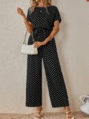 Mono Elegante de Pierna Ancha con Cinturón y Cuello Redondo