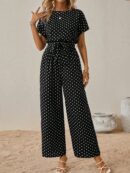 Mono Elegante de Pierna Ancha con Cinturón y Cuello Redondo