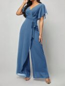 Mono Elegante de Pierna Ancha con Lazo y Mangas Mariposa