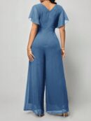 Mono Elegante de Pierna Ancha con Lazo y Mangas Mariposa