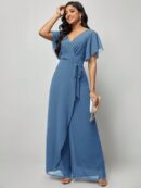 Mono Elegante de Pierna Ancha con Lazo y Mangas Mariposa