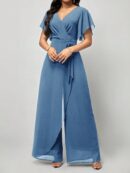 Mono Elegante de Pierna Ancha con Lazo y Mangas Mariposa
