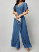 Mono Elegante de Pierna Ancha con Lazo y Mangas Mariposa