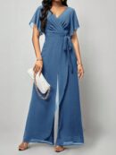 Mono Elegante de Pierna Ancha con Lazo y Mangas Mariposa